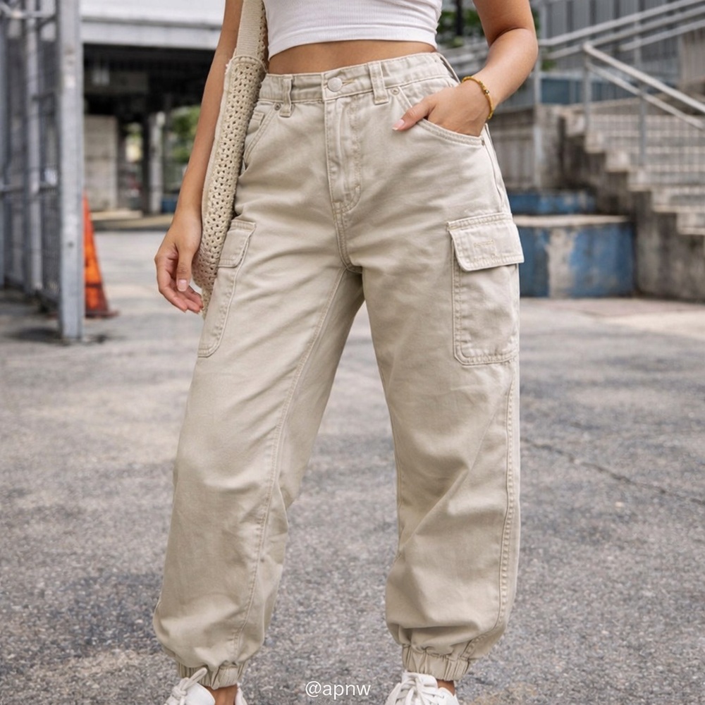 Women's Beige High Waisted Cargo Pants Size 1 Garage